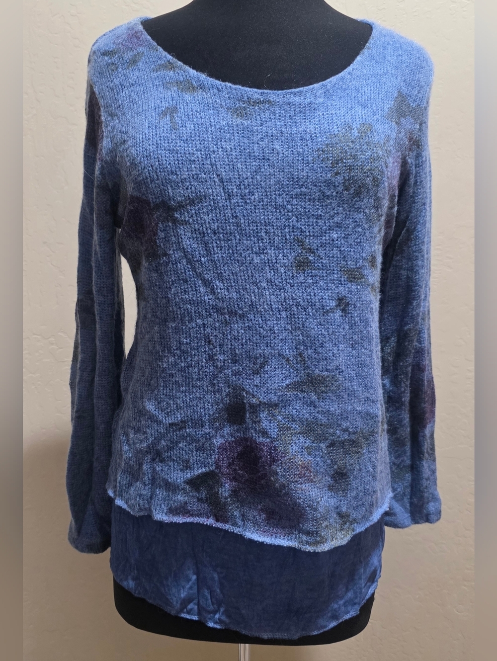 Made In Italy Dyed Blue Mohair Blend Overlay Longsleeve Top Limited Ed  NWT